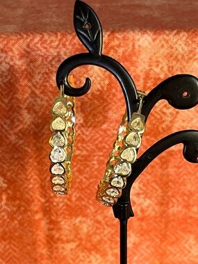 Gold Heart Crystal Hoop Earrings 1.25” - stunning!!!